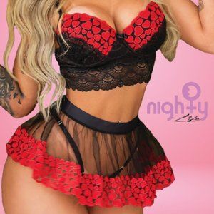 I Heart you 3 piece Lingerie Set